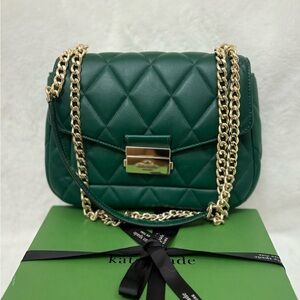Kate Spade Emerald Quilted Crossbody Bag with Gold Chain